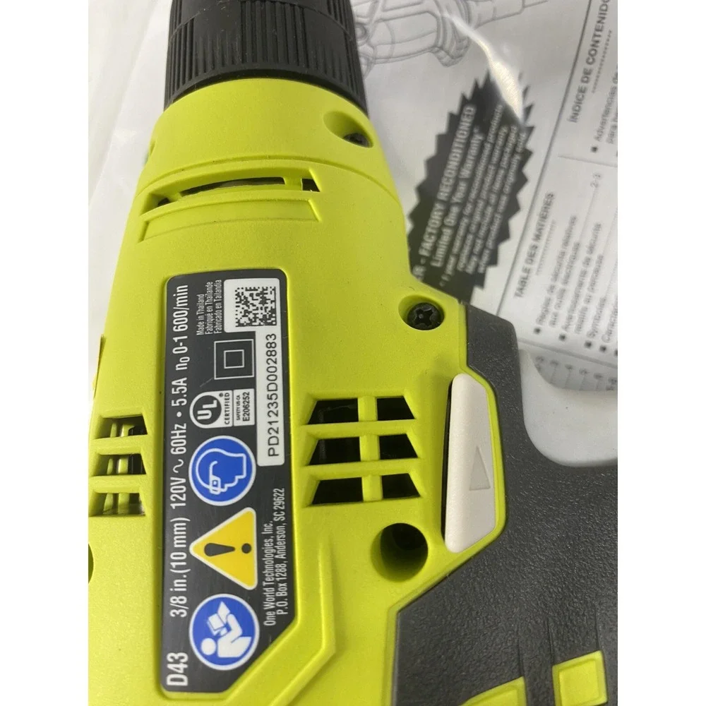 Ryobi 3/8 Inch Corded Drill 4.5 Amp Variable Speed Trigger D43K Keyless Chuck